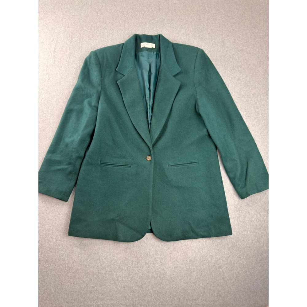 Laura Gayle Vintage 100% Wool Blazer Forest Green Single Button Jacket Size 14